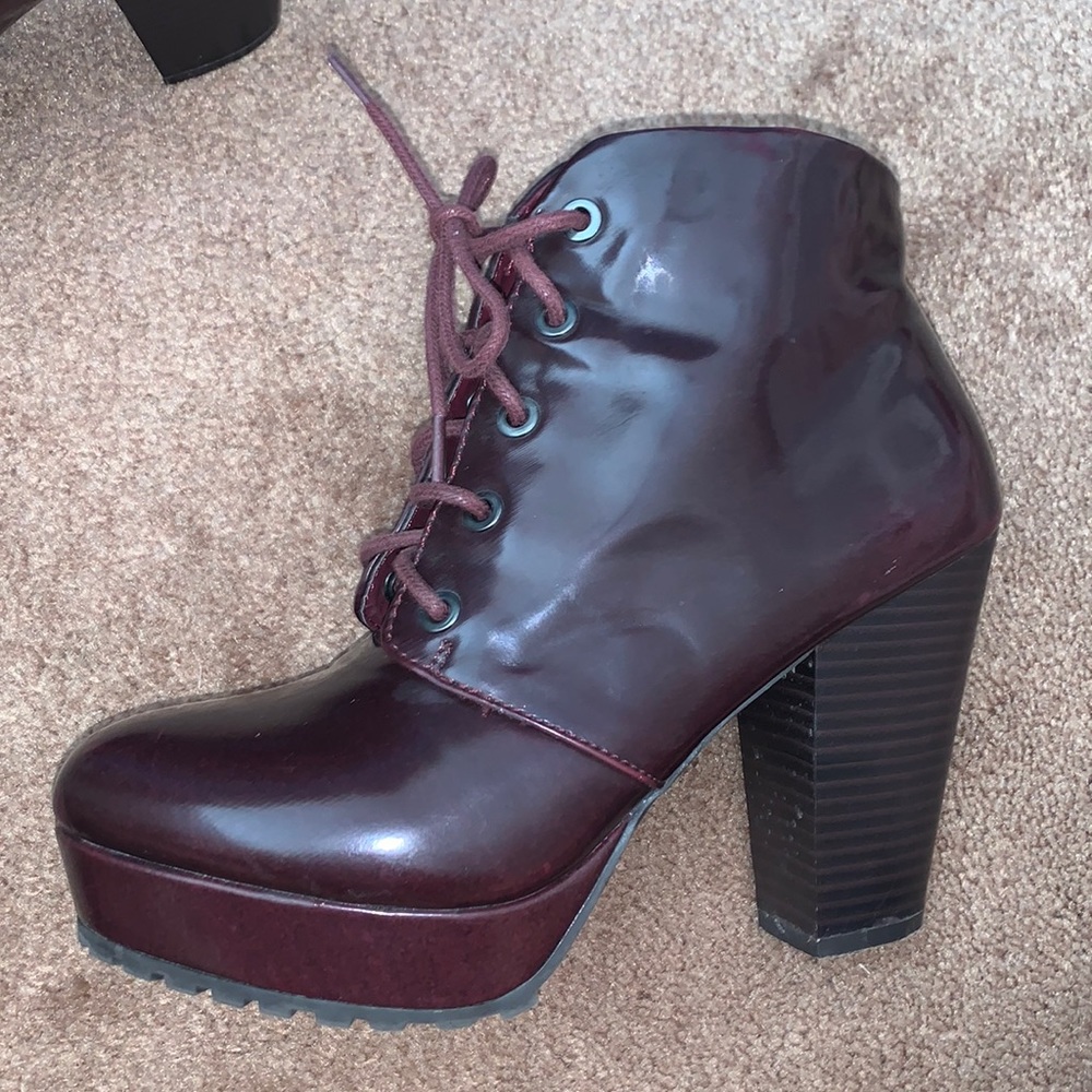 Platform Lace up Booties - burgundy